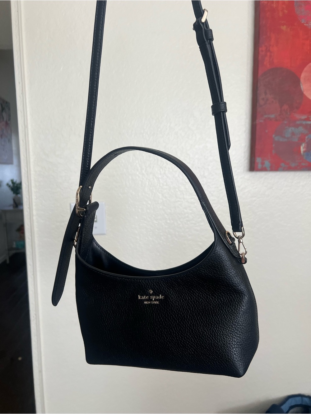 kate spade Black Pebble Leather Shoulder Bag with Gold Logo